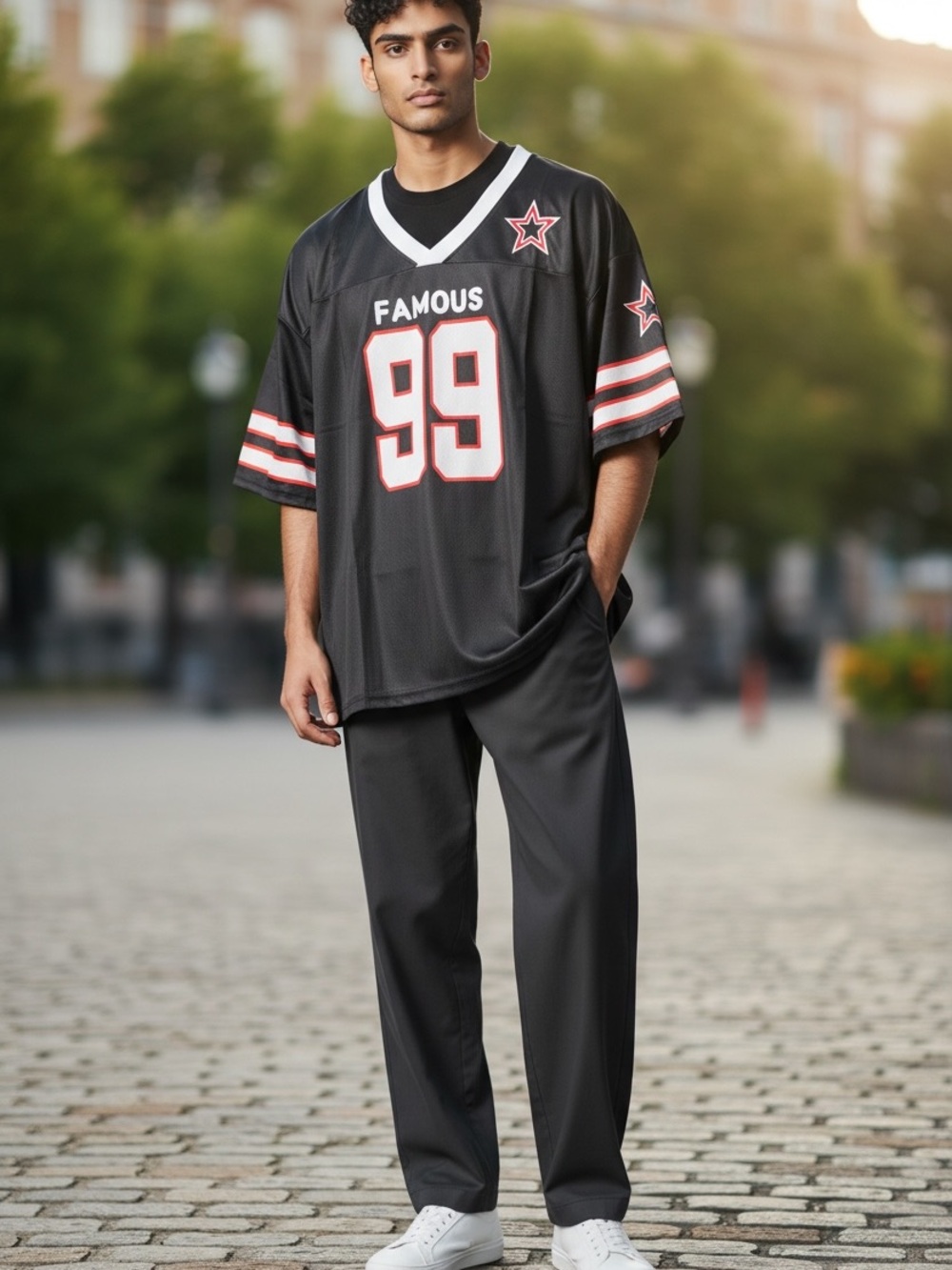 Famous 99 Black Mesh Football Jersey - Oversized Men's Shirt